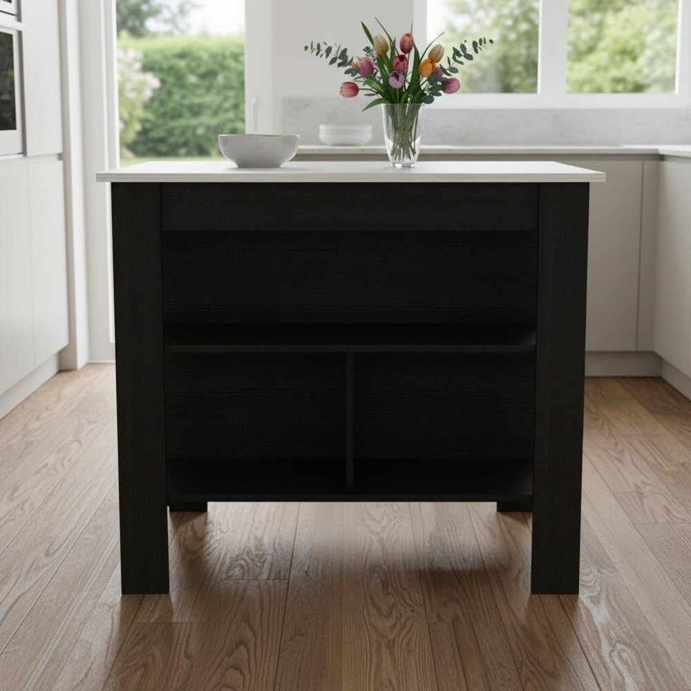 Black and Ivory 41" Kitchen Island With Storage HomeRoots