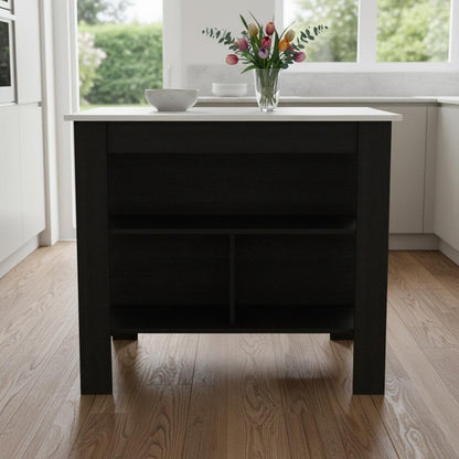 Black and Ivory 41" Kitchen Island With Storage HomeRoots