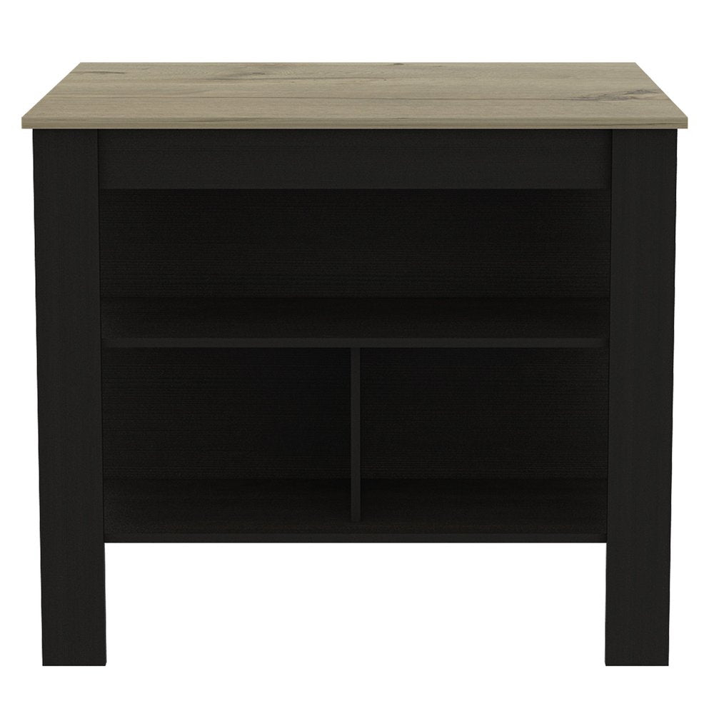 41" Natural And Black Wood Kitchen Island With Storage HomeRoots