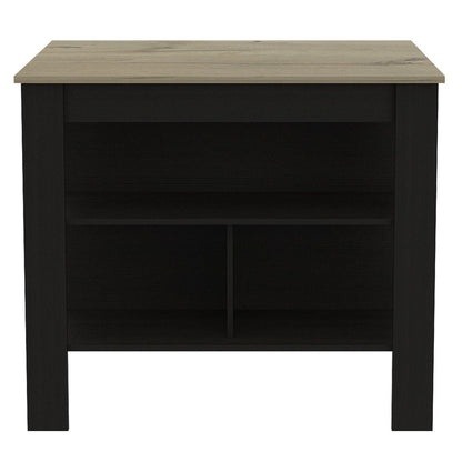 41" Natural And Black Wood Kitchen Island With Storage HomeRoots