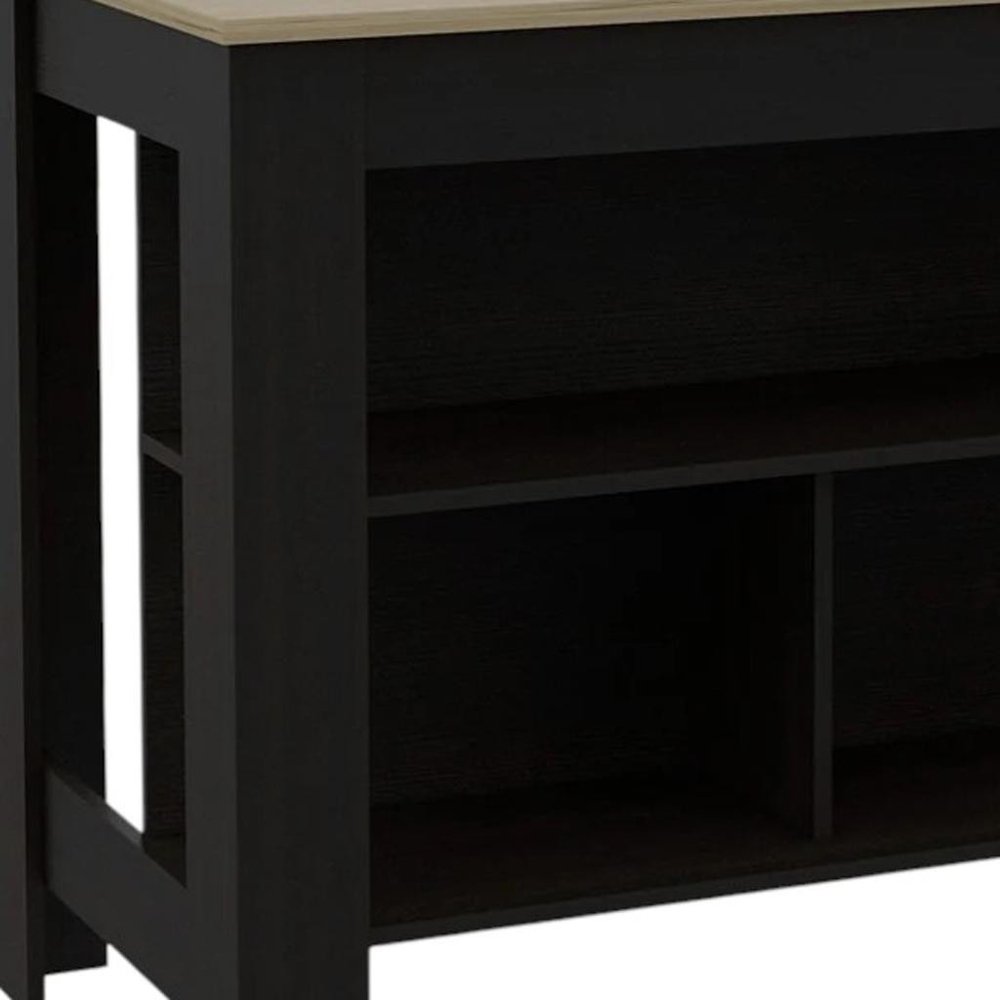 41" Natural And Black Wood Kitchen Island With Storage HomeRoots