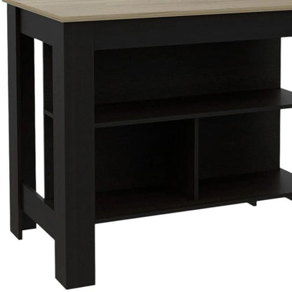 41" Natural And Black Wood Kitchen Island With Storage HomeRoots