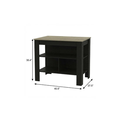 41" Natural And Black Wood Kitchen Island With Storage HomeRoots