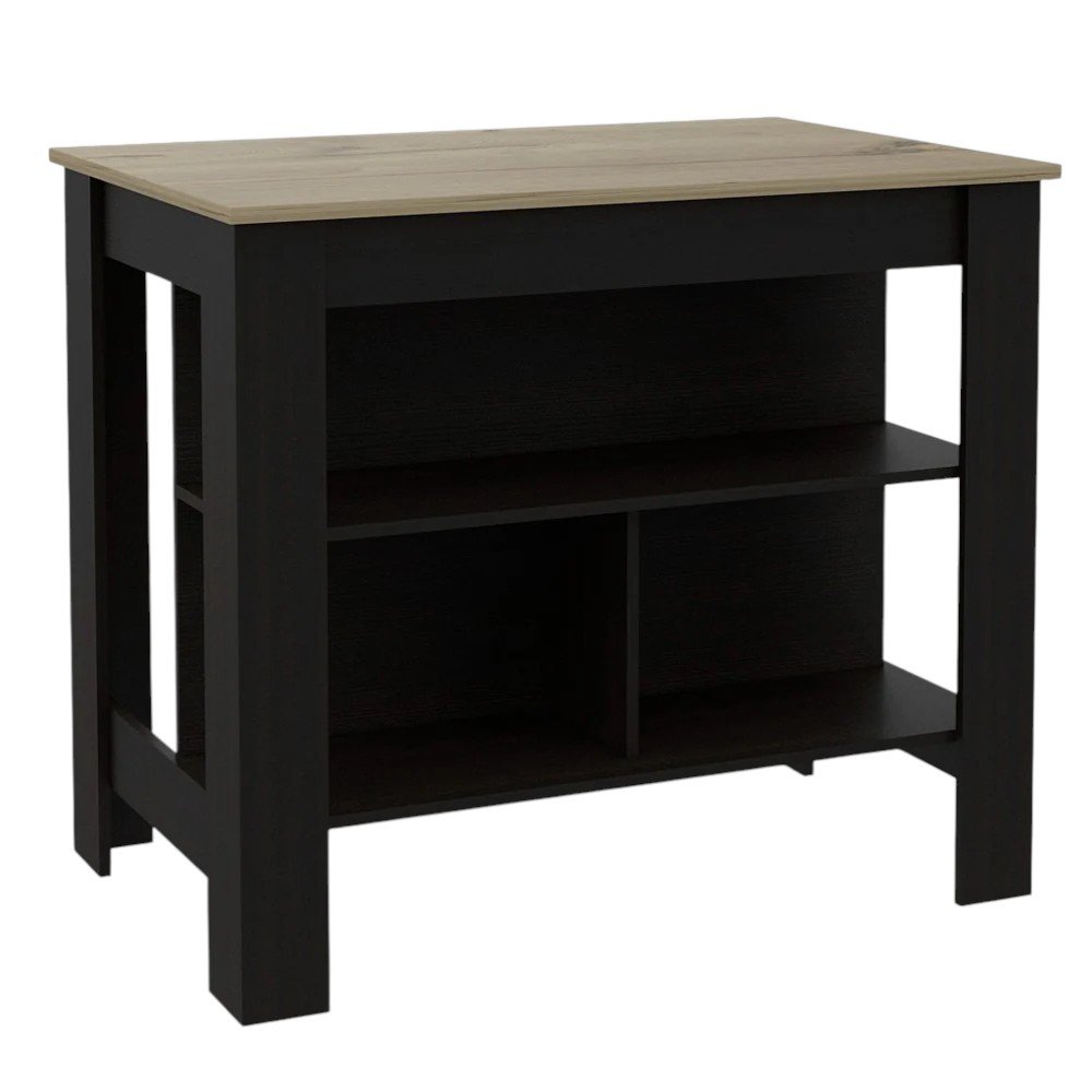 41" Natural And Black Wood Kitchen Island With Storage HomeRoots