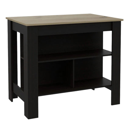 41" Natural And Black Wood Kitchen Island With Storage HomeRoots