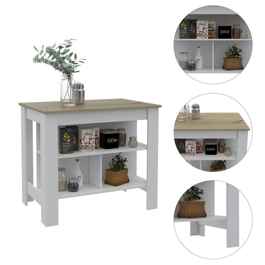 41" Brown And White Wood Kitchen Island With Storage HomeRoots
