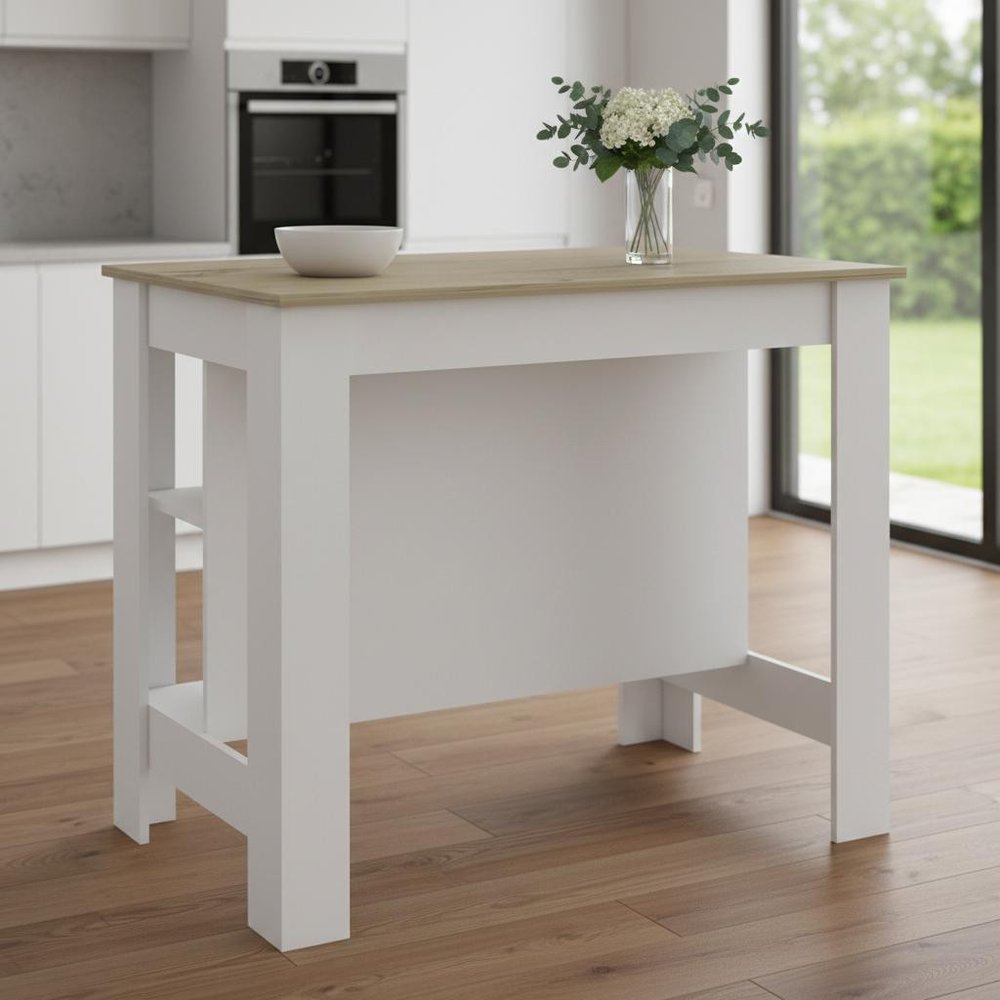 White and Brown 41" Kitchen Island With Storage HomeRoots