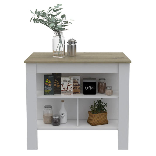 41" Brown And White Wood Kitchen Island With Storage HomeRoots