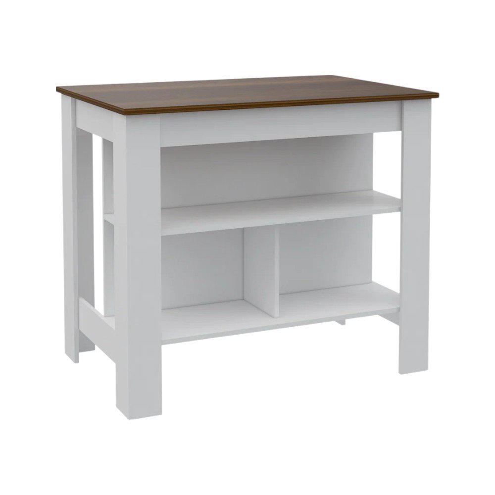 White and Brown 41" Kitchen Island With Storage HomeRoots