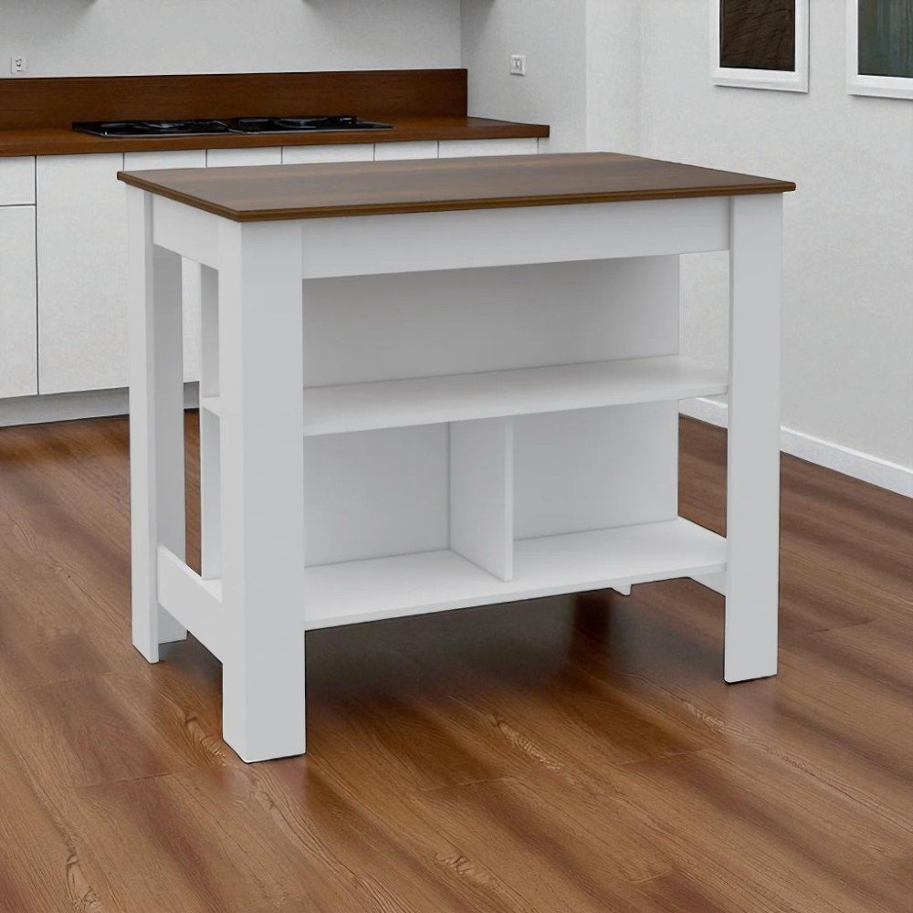 White and Brown 41" Kitchen Island With Storage HomeRoots