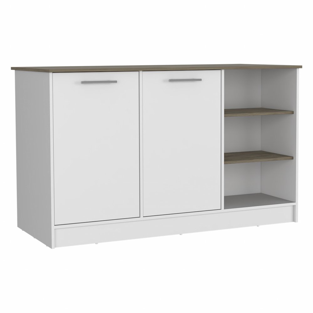 White and Brown 59" Kitchen Island With Storage HomeRoots