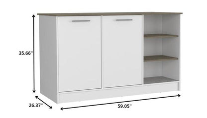 White and Brown 59" Kitchen Island With Storage HomeRoots