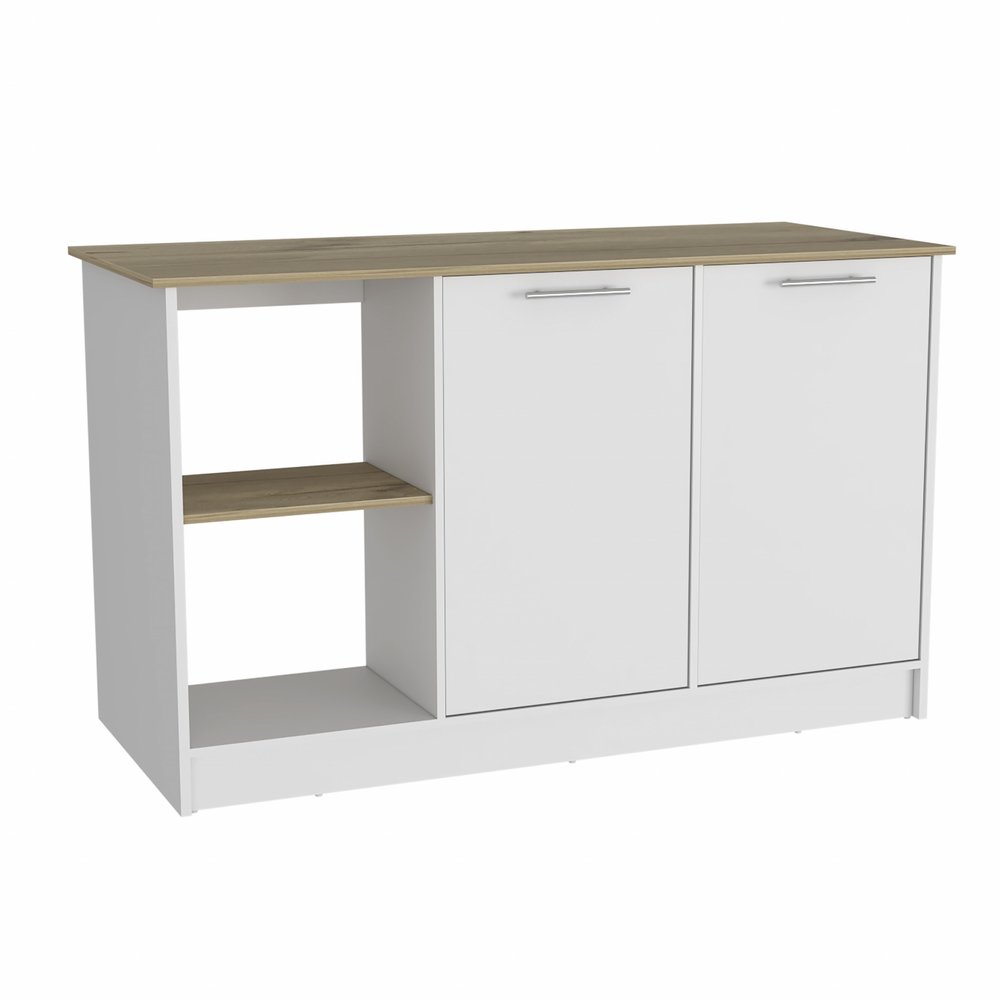 White and Brown 59" Kitchen Island With Storage HomeRoots