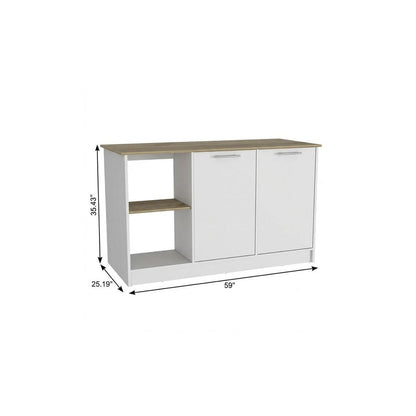White and Brown 59" Kitchen Island With Storage HomeRoots
