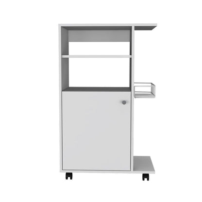 24" White Wood Flat Door Rolling Kitchen Cart With Storage HomeRoots