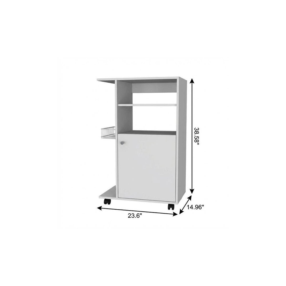24" White Wood Flat Door Rolling Kitchen Cart With Storage HomeRoots