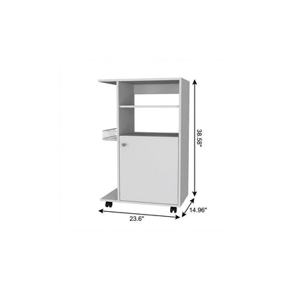 24" White Wood Flat Door Rolling Kitchen Cart With Storage HomeRoots