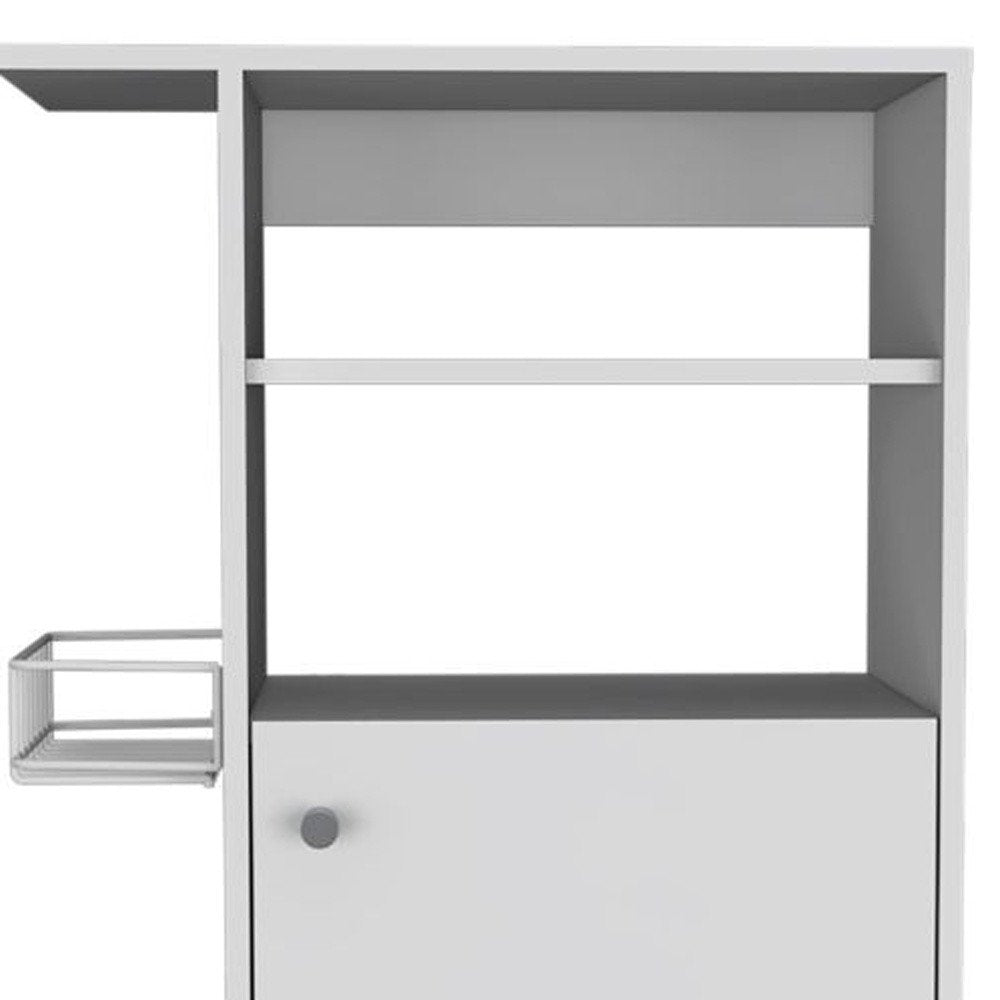 24" White Wood Flat Door Rolling Kitchen Cart With Storage HomeRoots