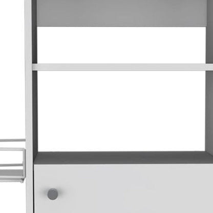 24" White Wood Flat Door Rolling Kitchen Cart With Storage HomeRoots