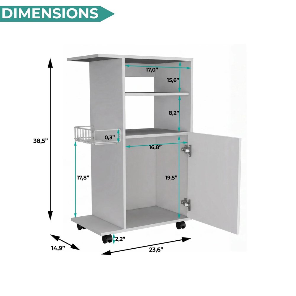 24" White Wood Flat Door Rolling Kitchen Cart With Storage HomeRoots