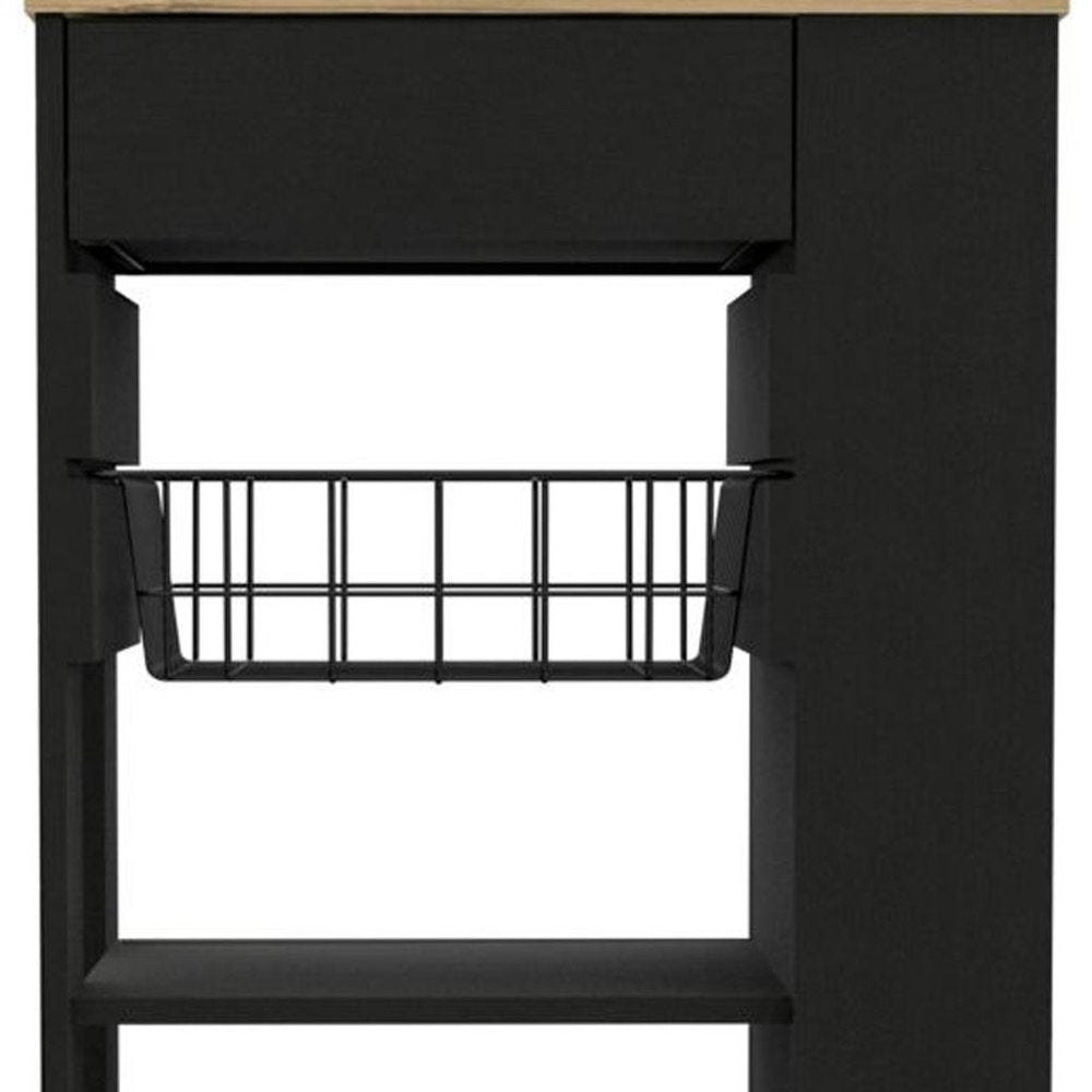 22" Natural And Black Wood Rolling Kitchen Cart With Storage HomeRoots