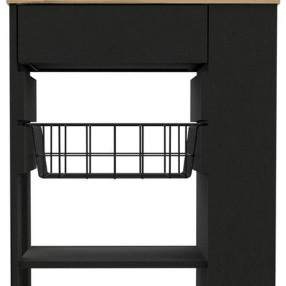22" Natural And Black Wood Rolling Kitchen Cart With Storage HomeRoots