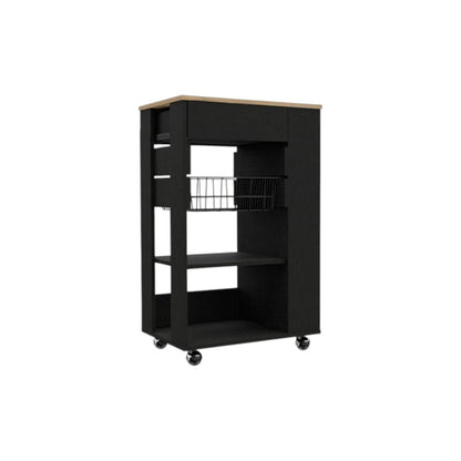 22" Natural And Black Wood Rolling Kitchen Cart With Storage HomeRoots