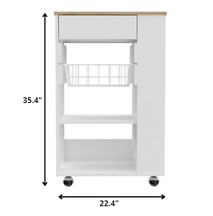 Sleek White and Light Oak Portable Kitchen Cart