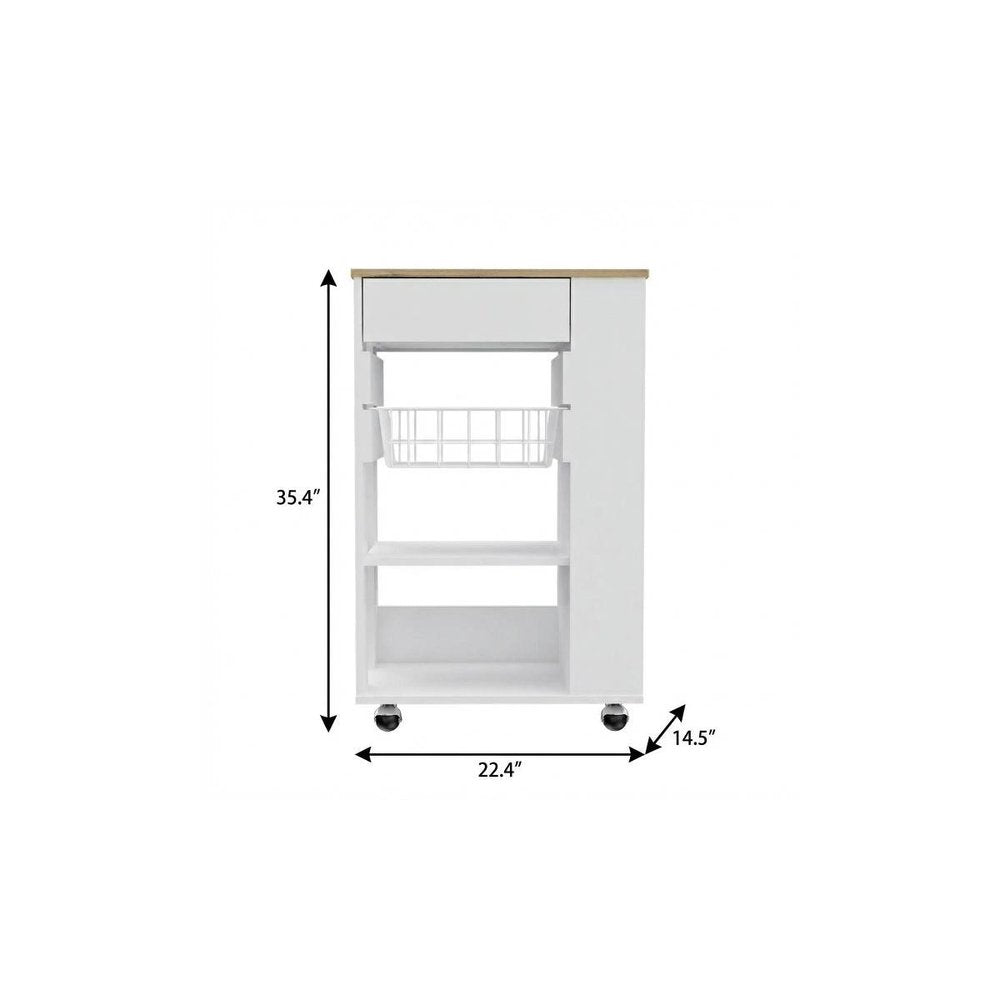 White and Brown 22" Rolling Kitchen Cart With Storage HomeRoots