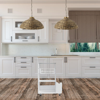 Sleek White and Light Oak Portable Kitchen Cart