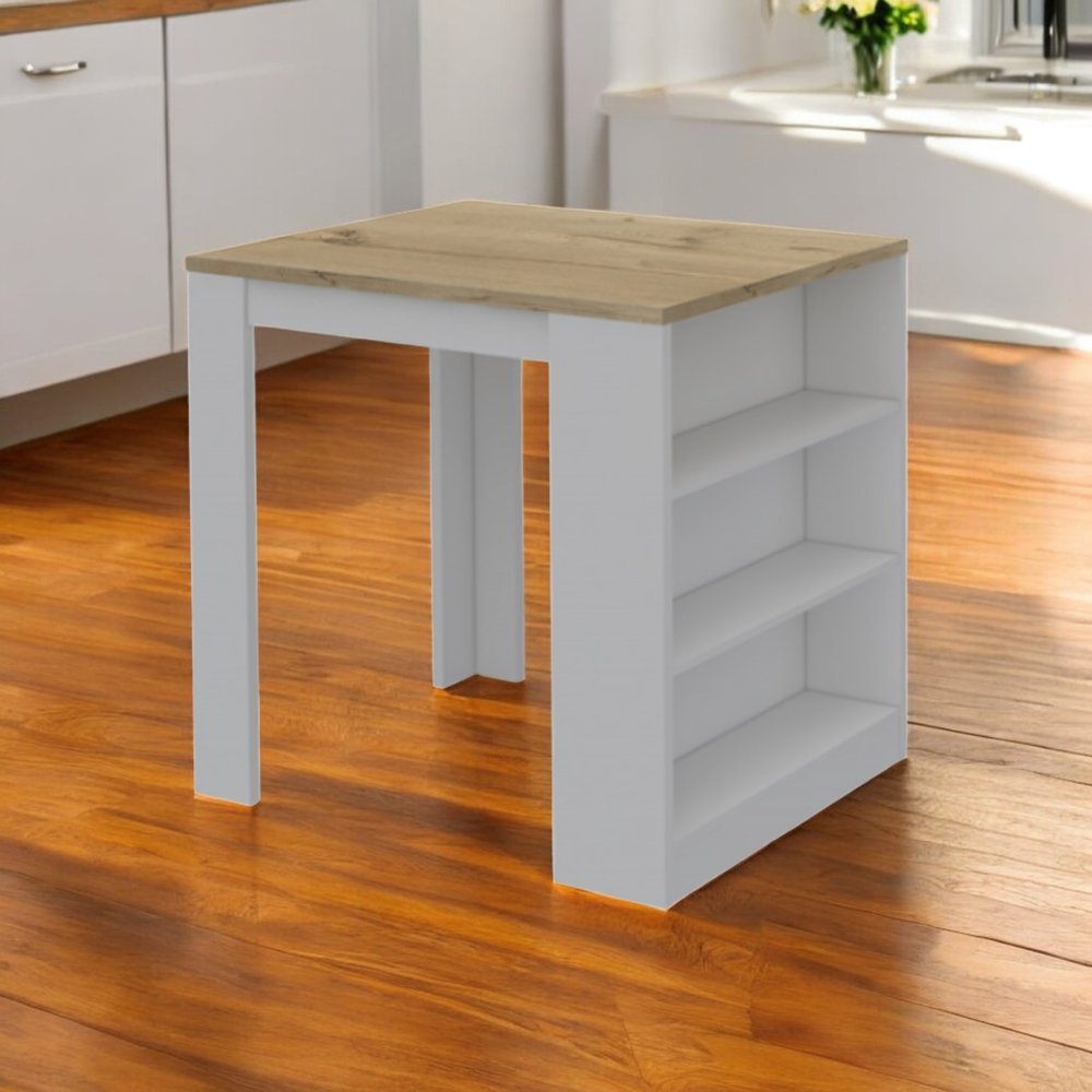 36" Natural and White Wood Kitchen Island With Storage HomeRoots