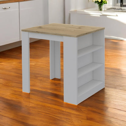 36" Natural and White Wood Kitchen Island With Storage HomeRoots