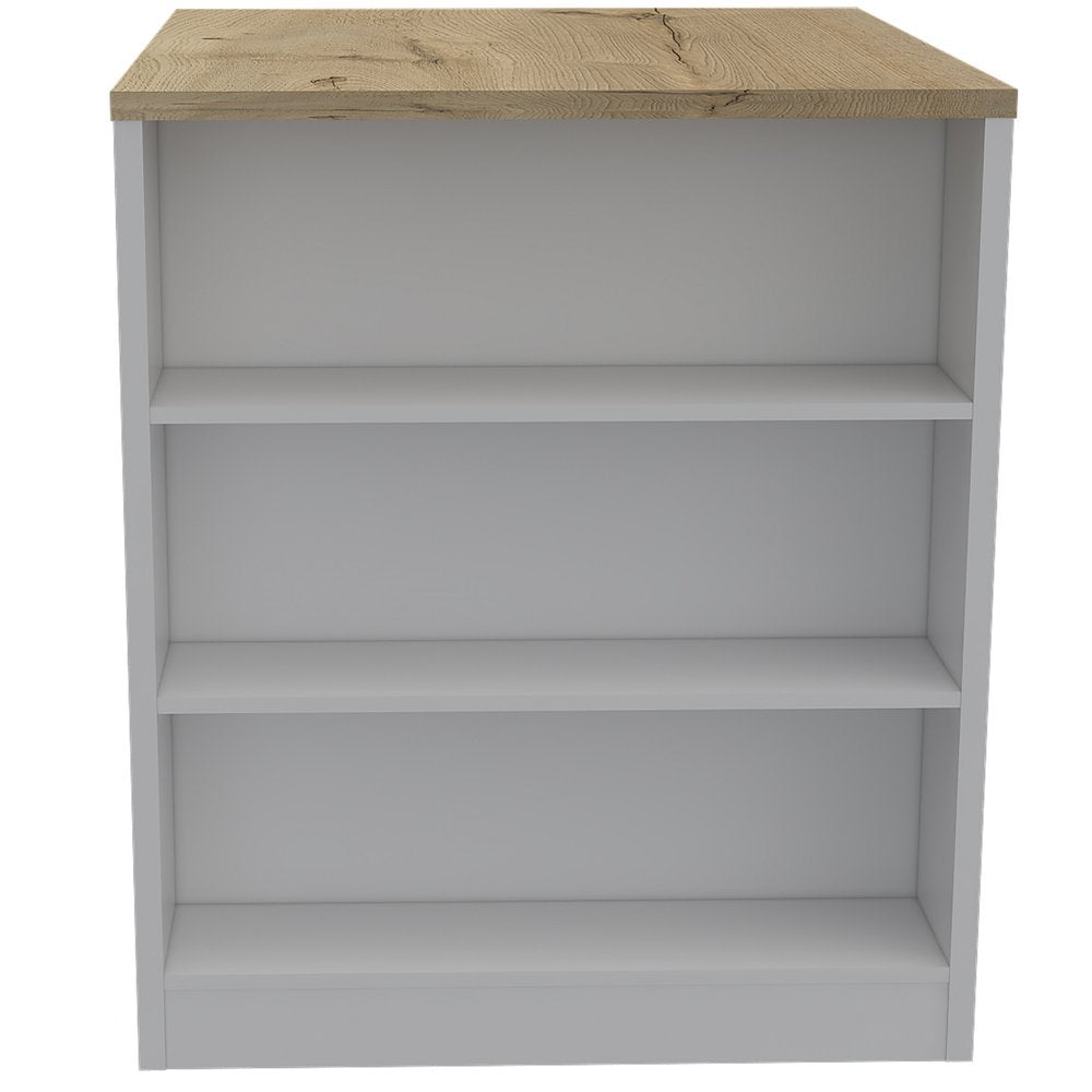 36" Natural and White Wood Kitchen Island With Storage HomeRoots