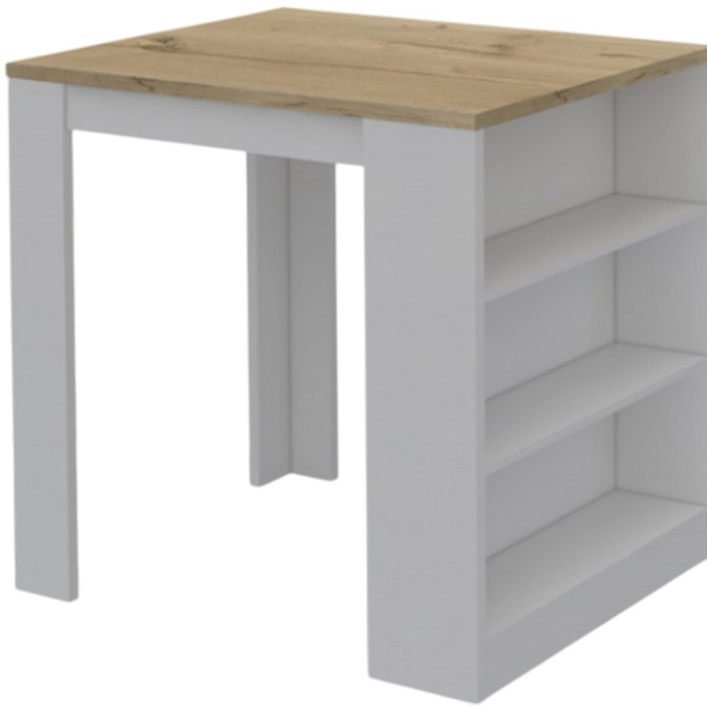 36" Natural and White Wood Kitchen Island With Storage HomeRoots