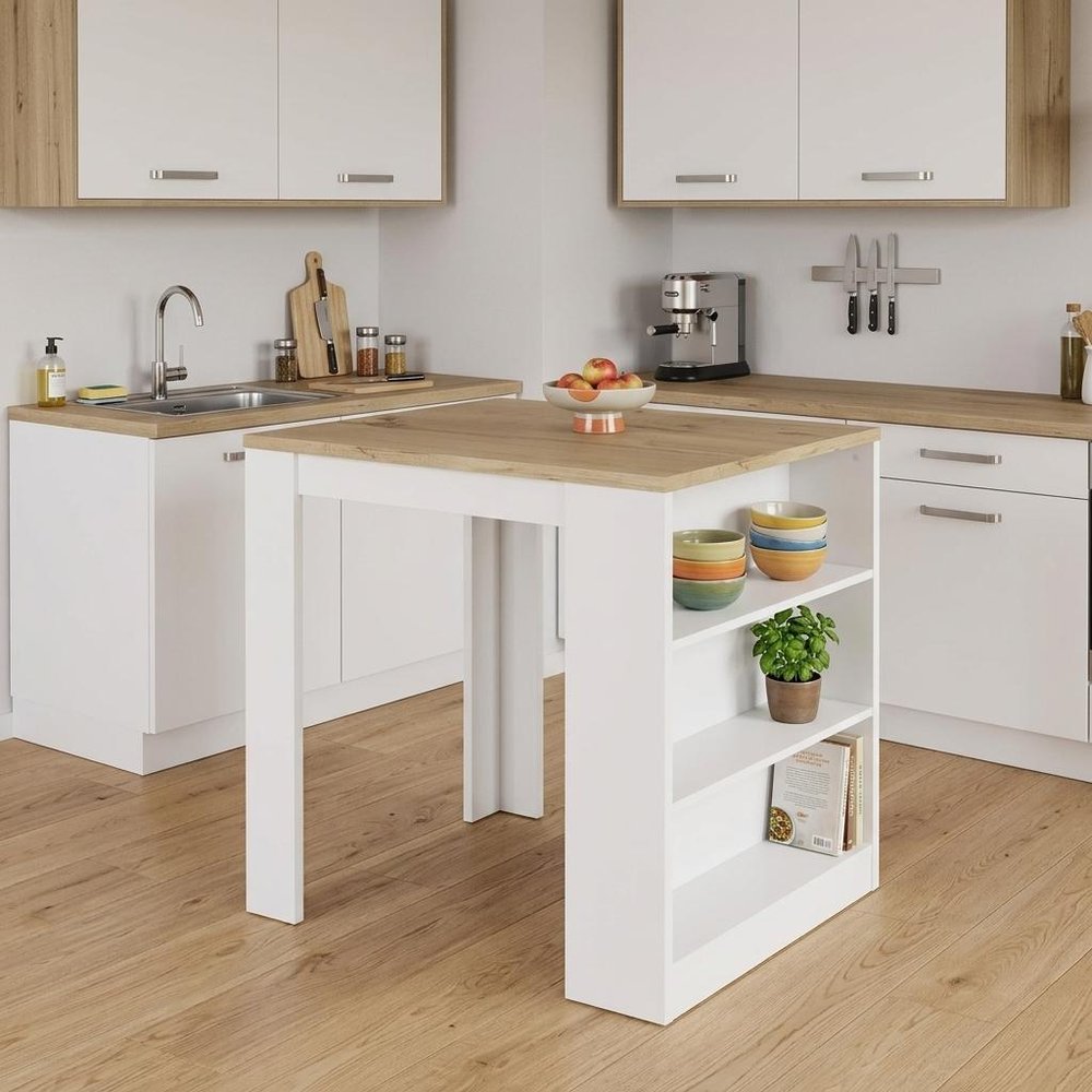 36" Natural and White Wood Kitchen Island With Storage HomeRoots