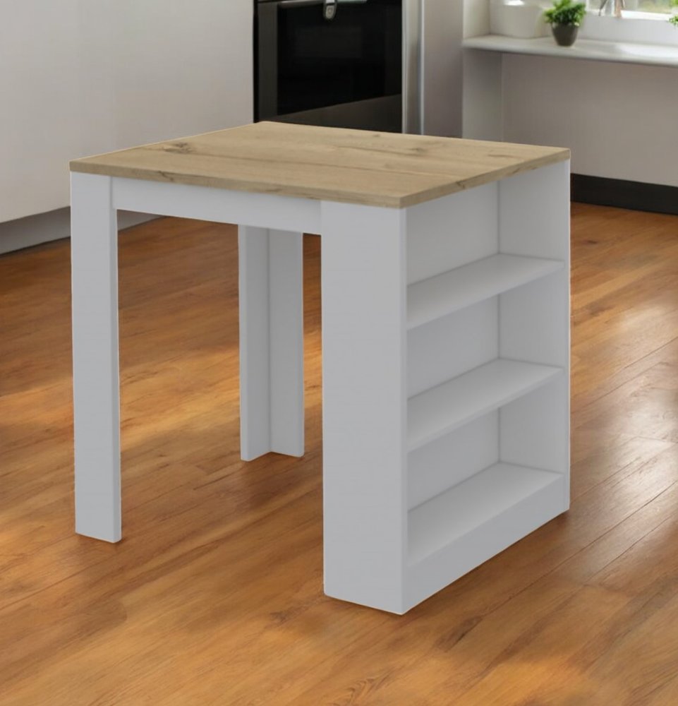 36" Natural and White Wood Kitchen Island With Storage HomeRoots