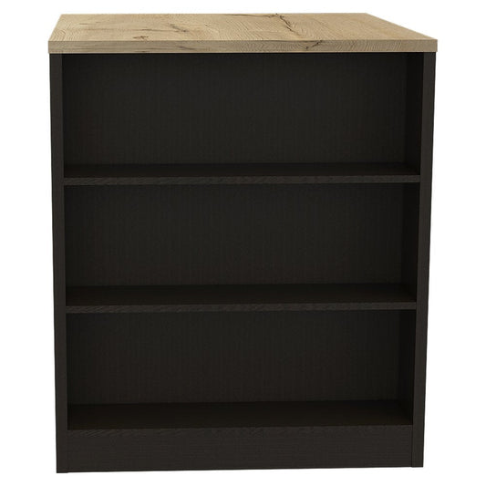36" Natural and Black Wood Kitchen Island With Storage HomeRoots