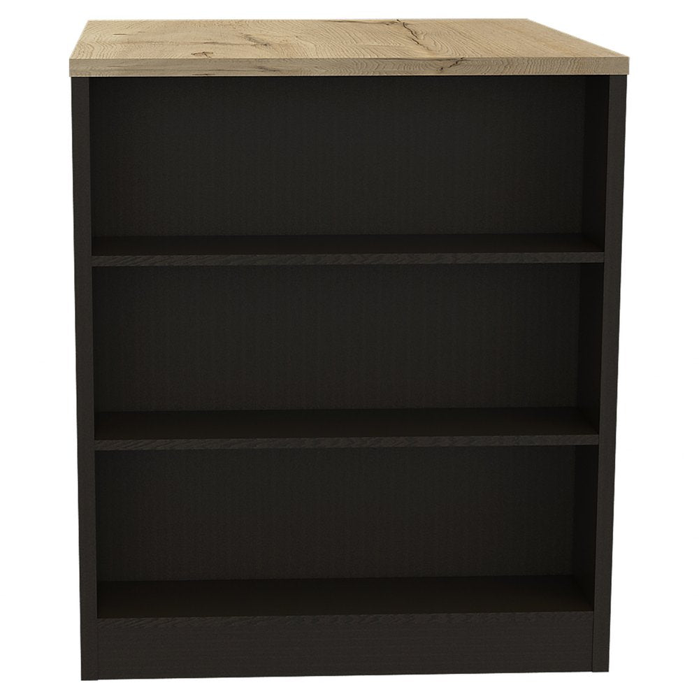 36" Natural and Black Wood Kitchen Island With Storage HomeRoots