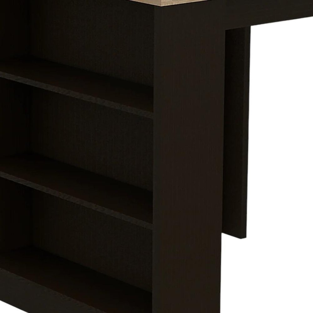 36" Natural and Black Wood Kitchen Island With Storage HomeRoots