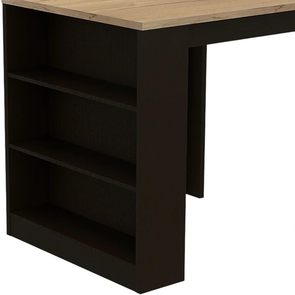 36" Natural and Black Wood Kitchen Island With Storage HomeRoots