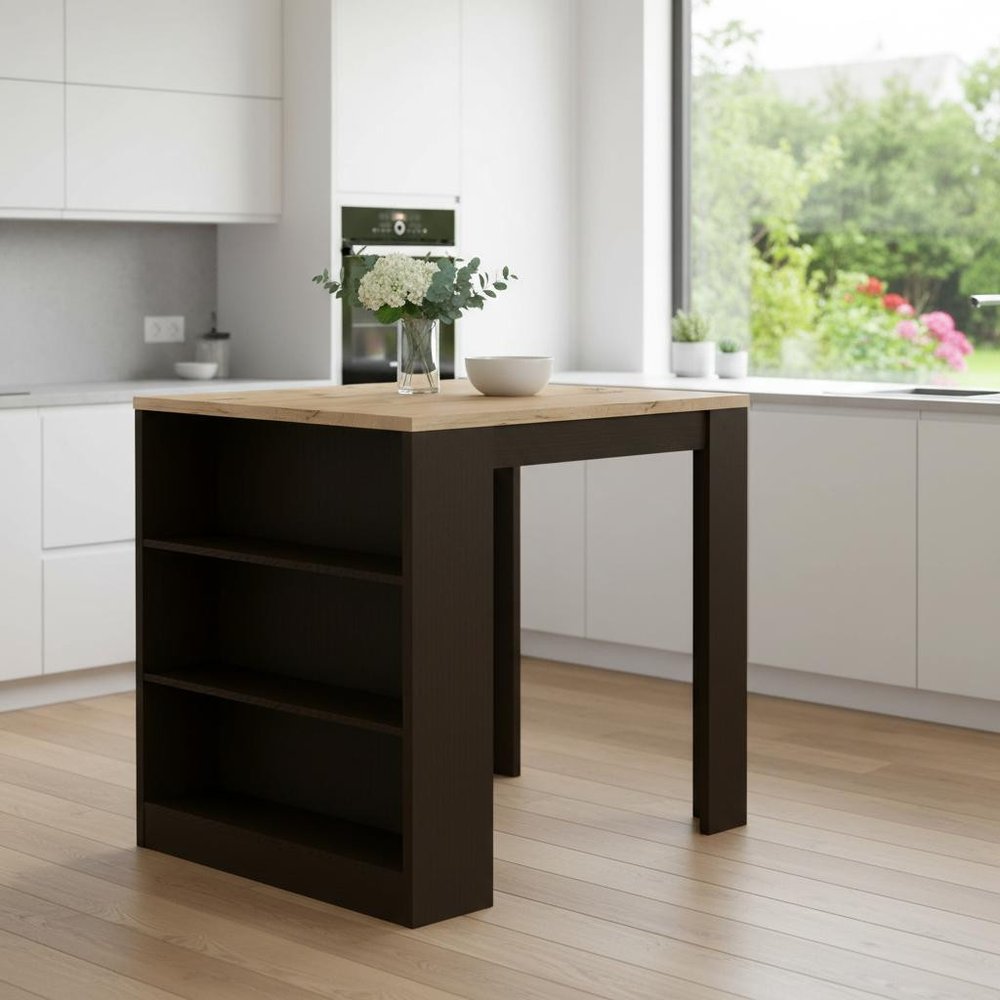 36" Natural and Black Wood Kitchen Island With Storage HomeRoots