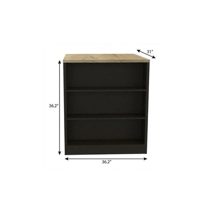 36" Natural and Black Wood Kitchen Island With Storage HomeRoots