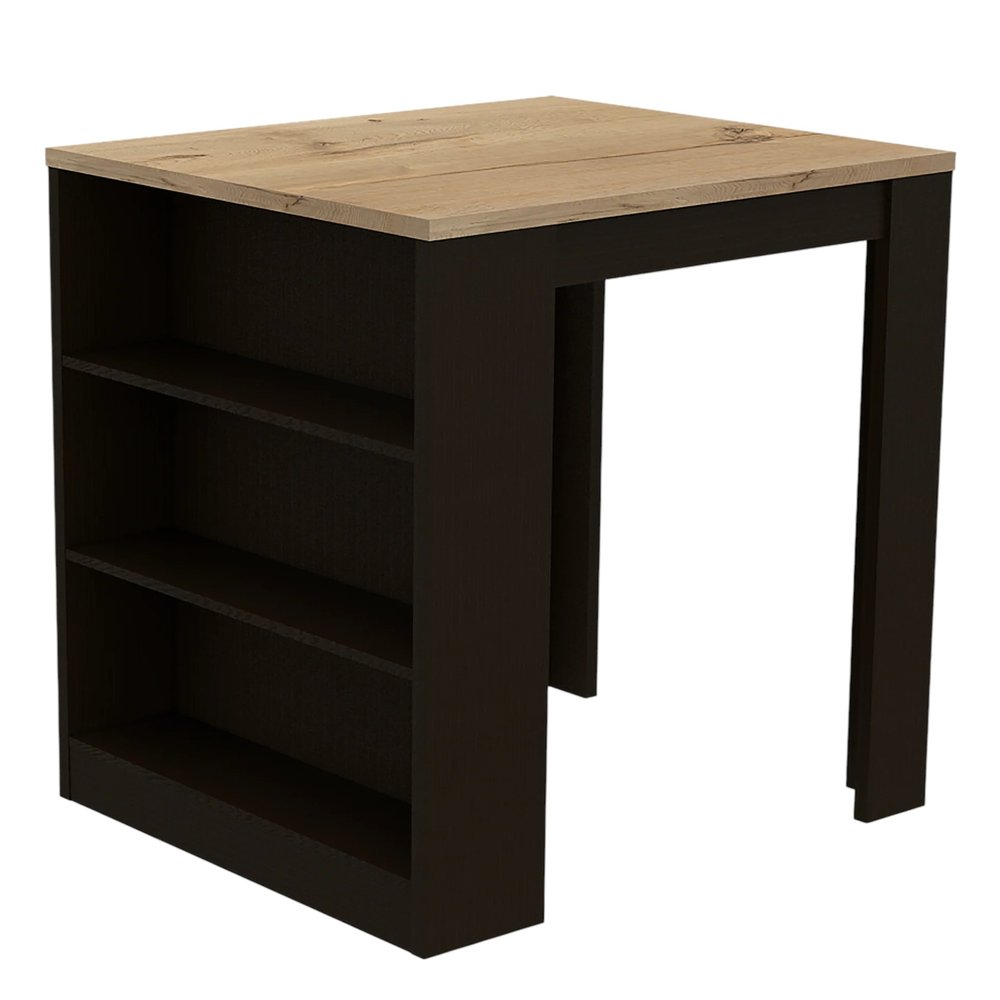 36" Natural and Black Wood Kitchen Island With Storage HomeRoots