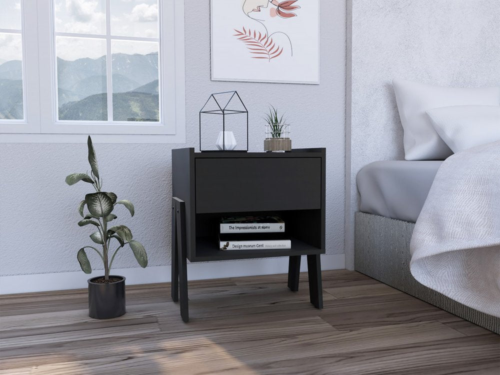 22" Black Wood One Drawer Nightstand HomeRoots