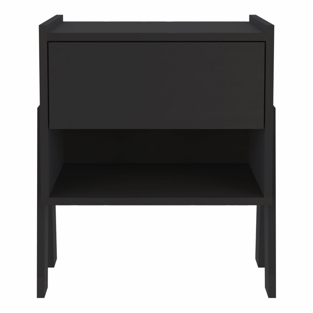 22" Black Wood One Drawer Nightstand — view 2