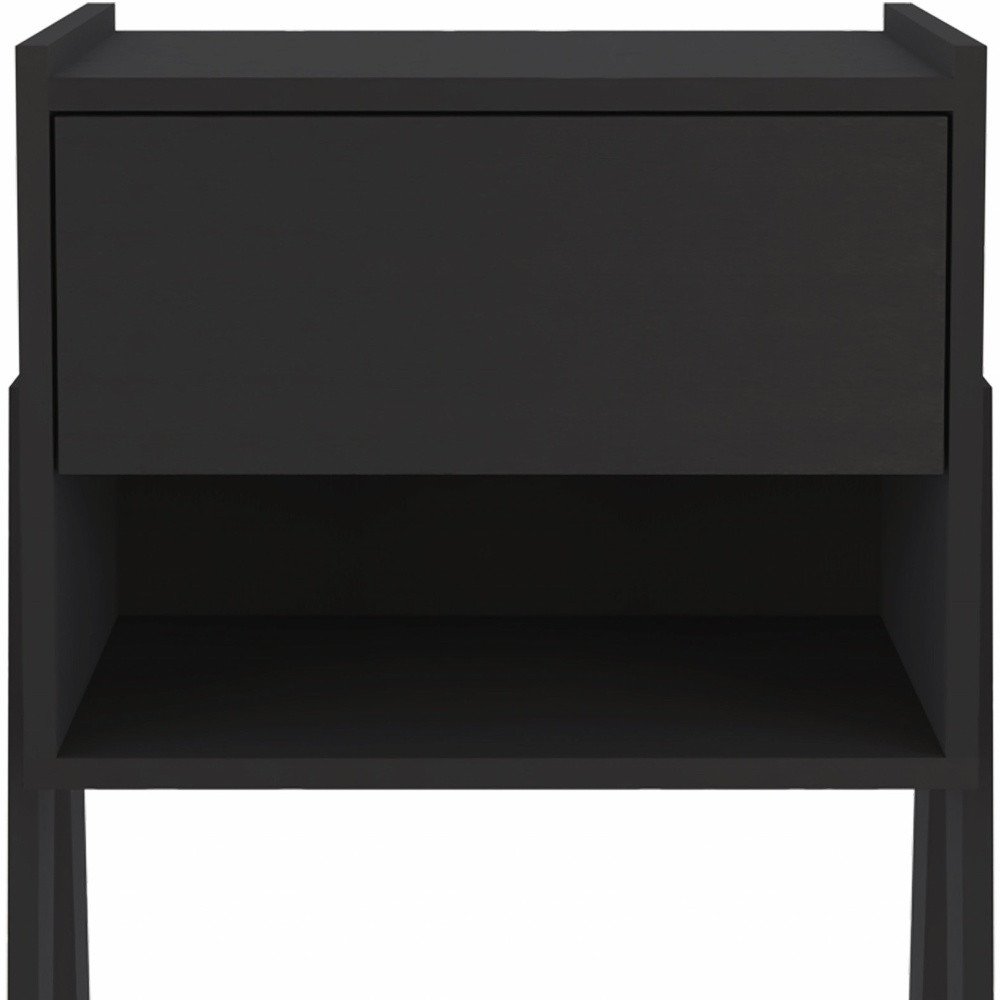 22" Black Wood One Drawer Nightstand — view 3