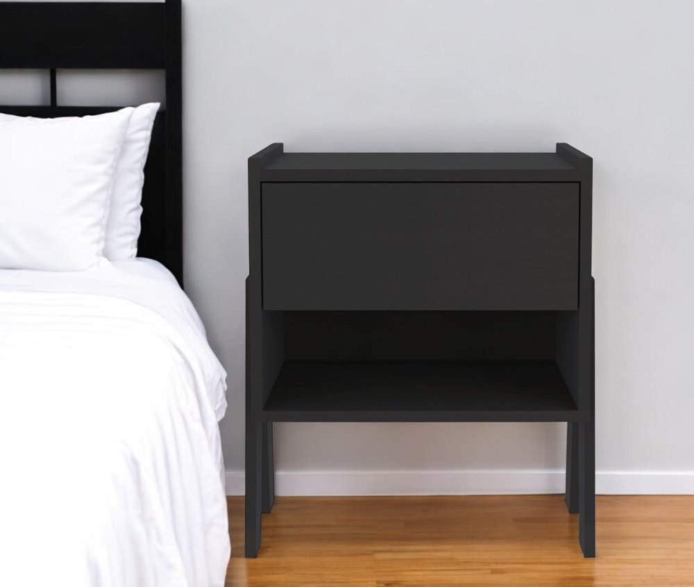 22" Black Wood One Drawer Nightstand — view 1