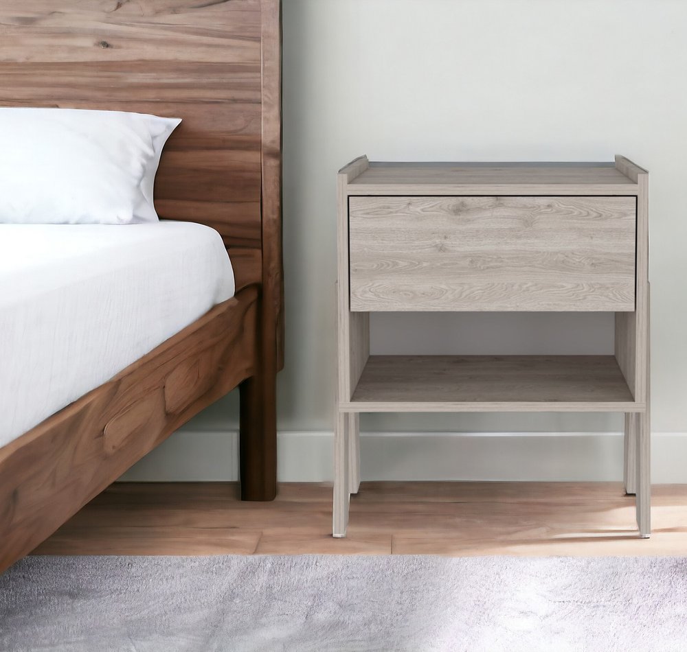 22" Light Gray Wood One Drawer Nightstand HomeRoots