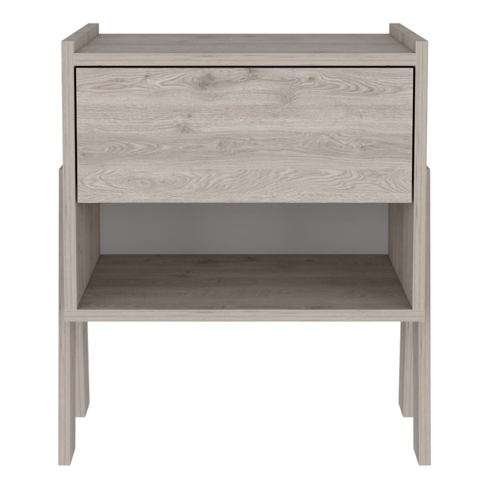 22" Light Gray One Drawer Faux Wood Nightstand