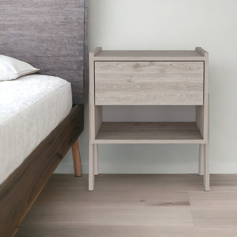 22" Light Gray Wood One Drawer Nightstand HomeRoots